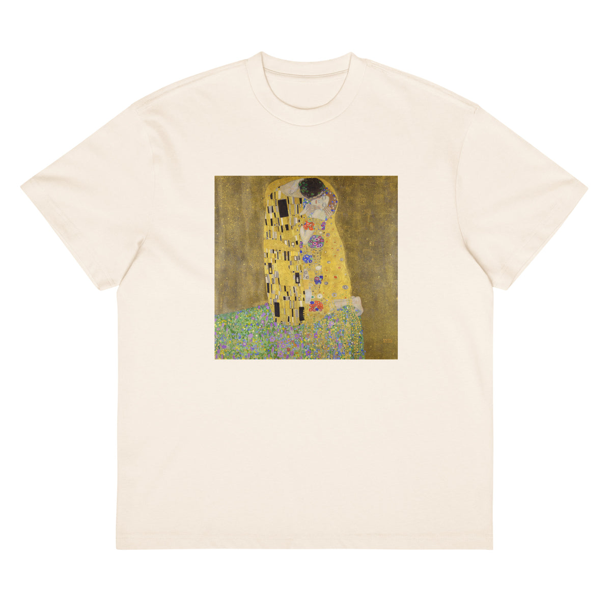 White T-shirt Gustav Klimt The Kiss Famous Painting Signature