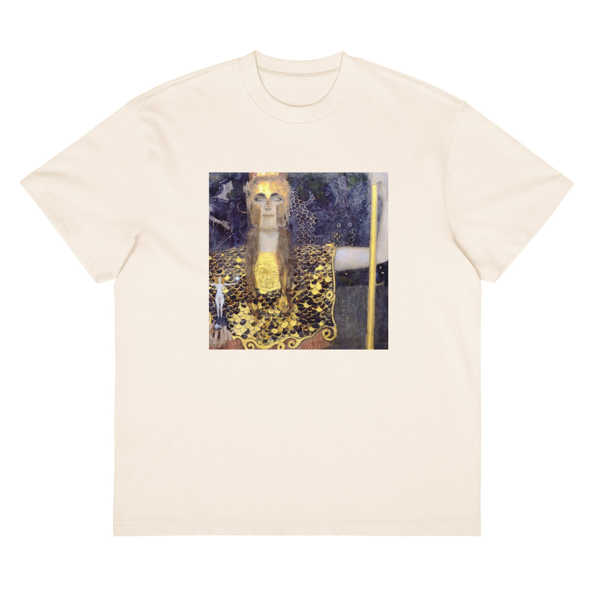 White T-shirt Gustav Klimt Pallas Athena Famous Painting Signature