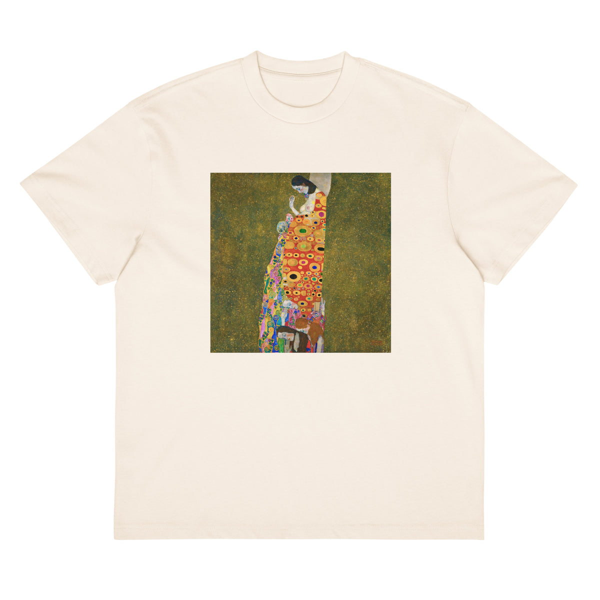 White T-shirt Gustav Klimt Hope II Famous Painting Signature