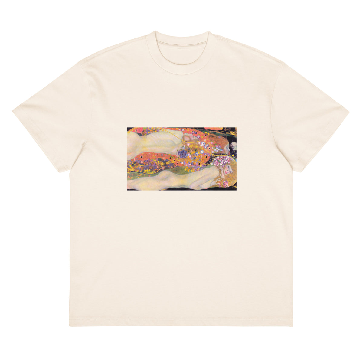 White T-shirt Gustav Klimt Water Serpents II Famous Painting Signature