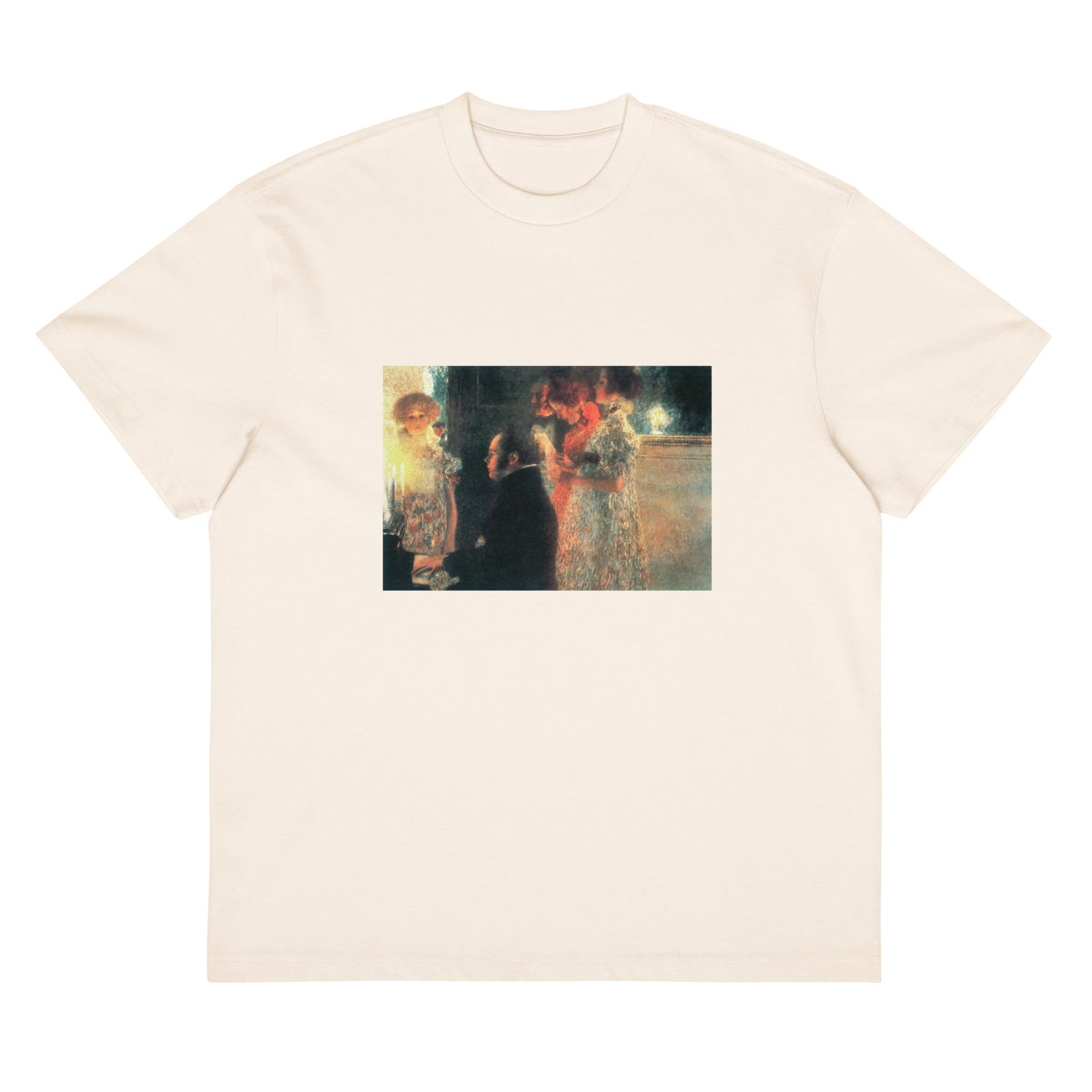 White T-shirt Gustav Klimt Schubert At The Piano II Famous Painting Signature