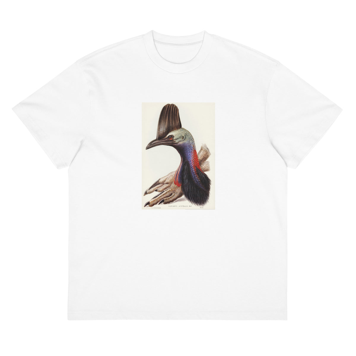White T-shirt Australian Cassowary Casuarius Australis Illustrated - Elizabeth Gould 1804 Signature