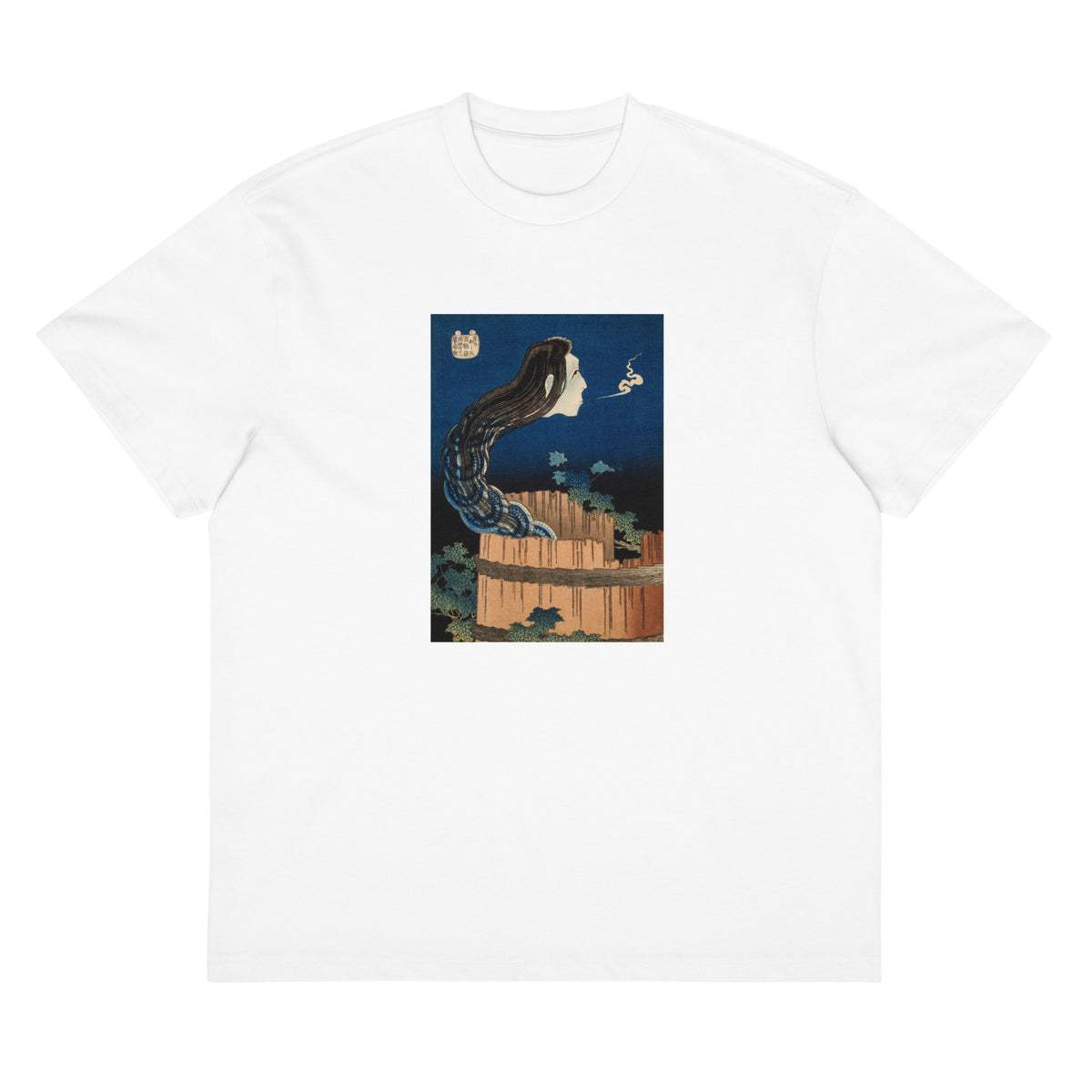 White T-shirt The Plate Mansion - Katsushika Hokusai 1760 Signature