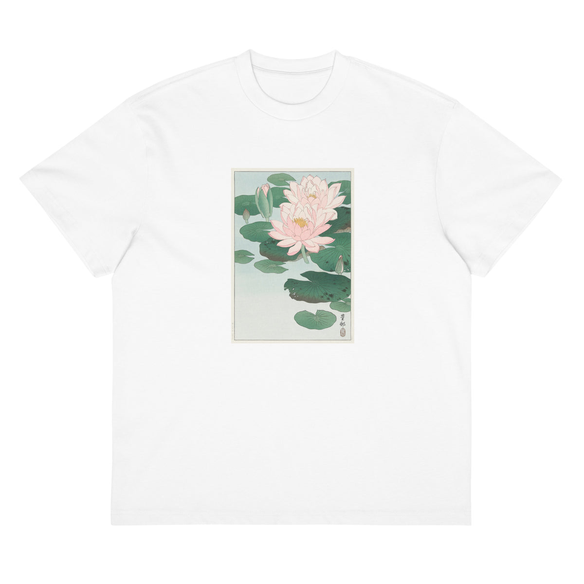 White T-shirt Water Lily - Ohara Koson 1920 Signature