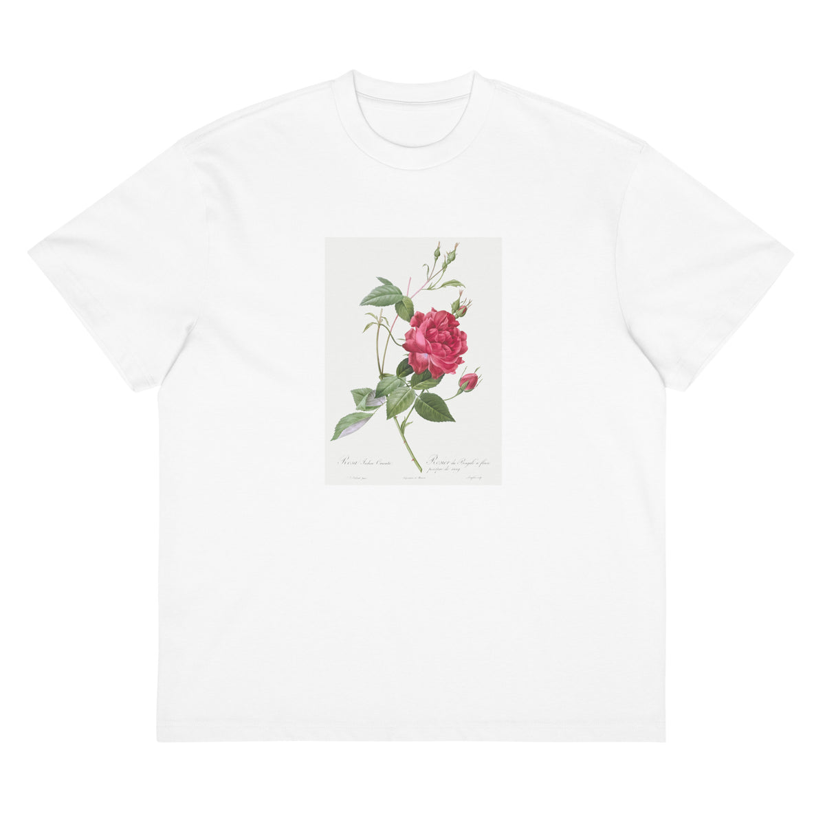 White T-shirt Blood-Red Bengal Rose Rosa Indica Cruneta Signature