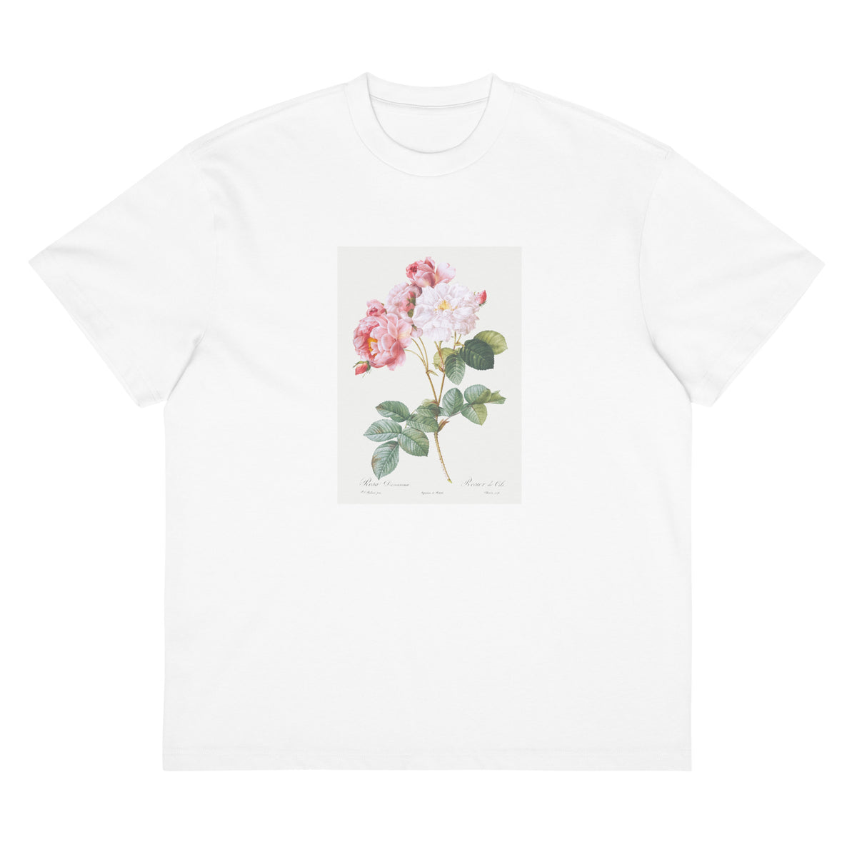 White T-shirt Rosa Damascena Rosebush Rosa Damascena Signature