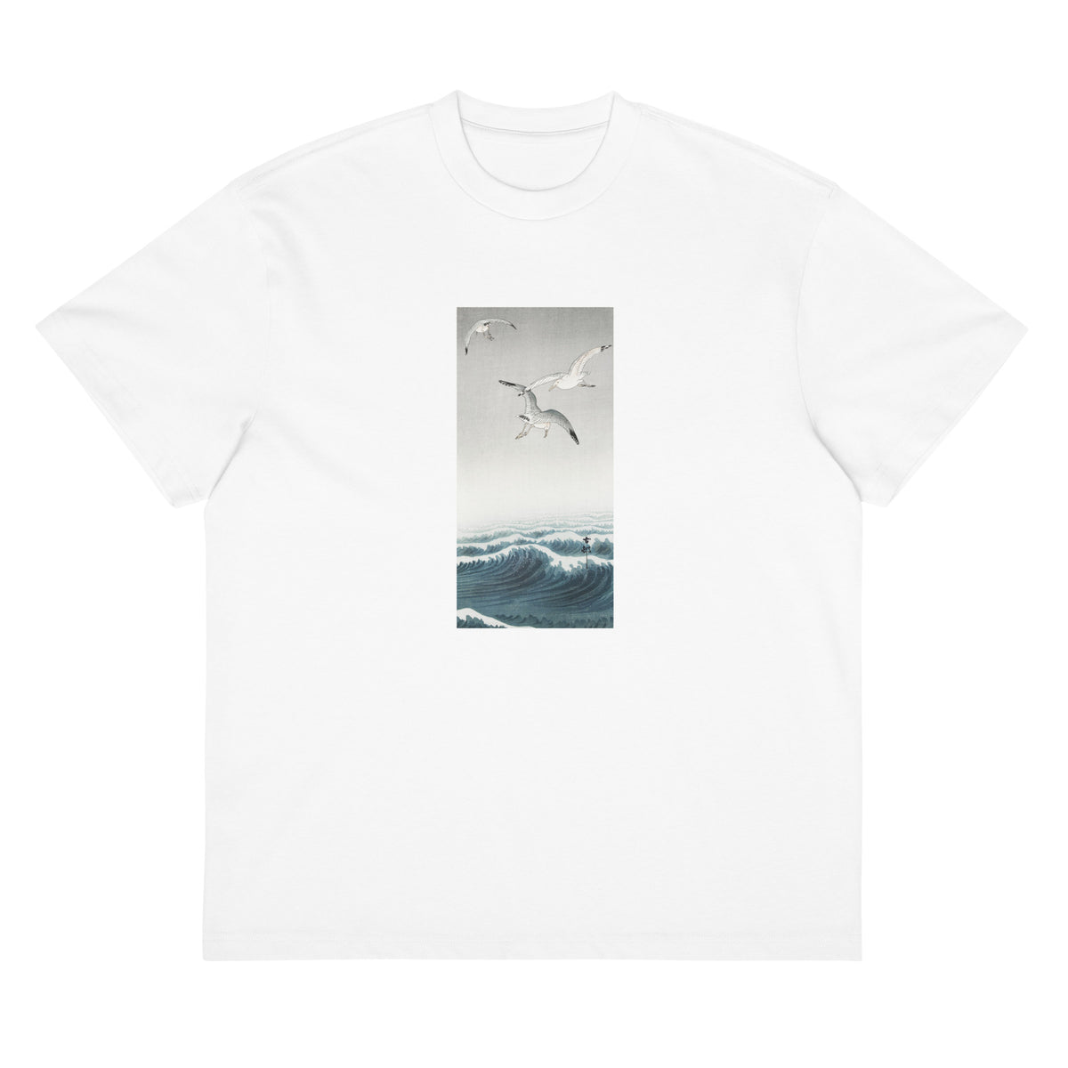 White T-shirt Three Seagulls - Ohara Koson 1900 Signature