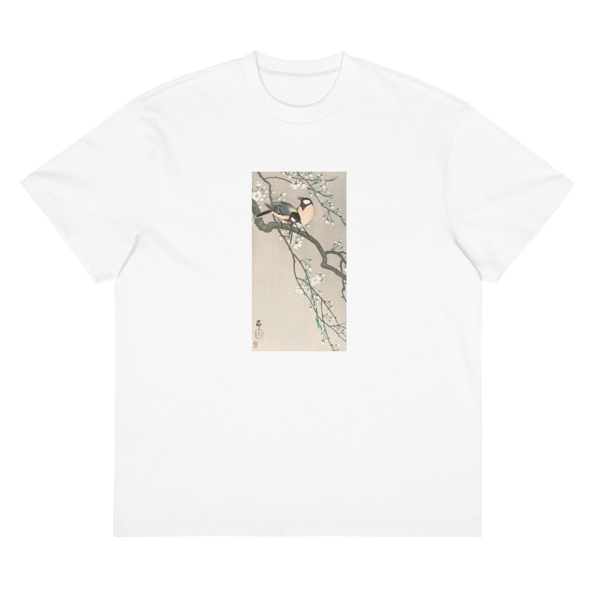White T-shirt Tits On Cherry Branch Signature