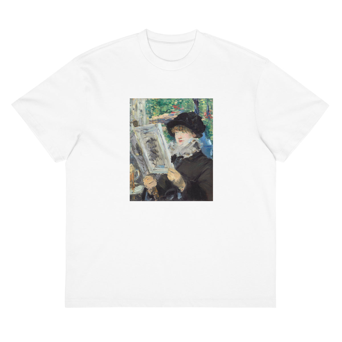 White T-shirt Woman Reading Painting In High Resolution Signature