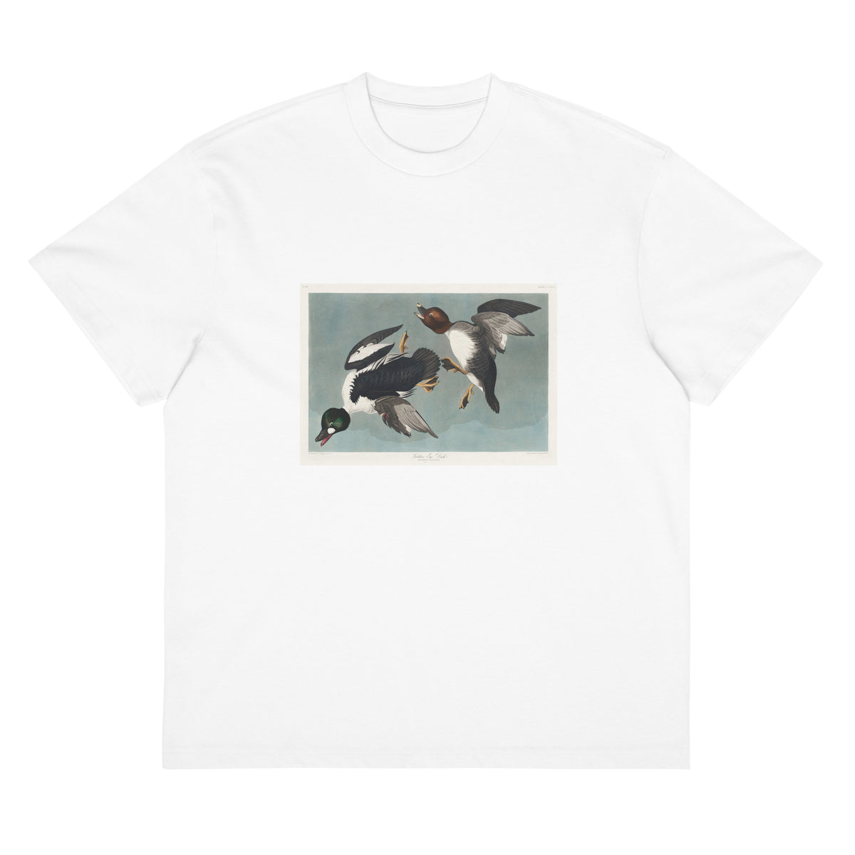 White T-shirt Golden-Eye Duck Signature