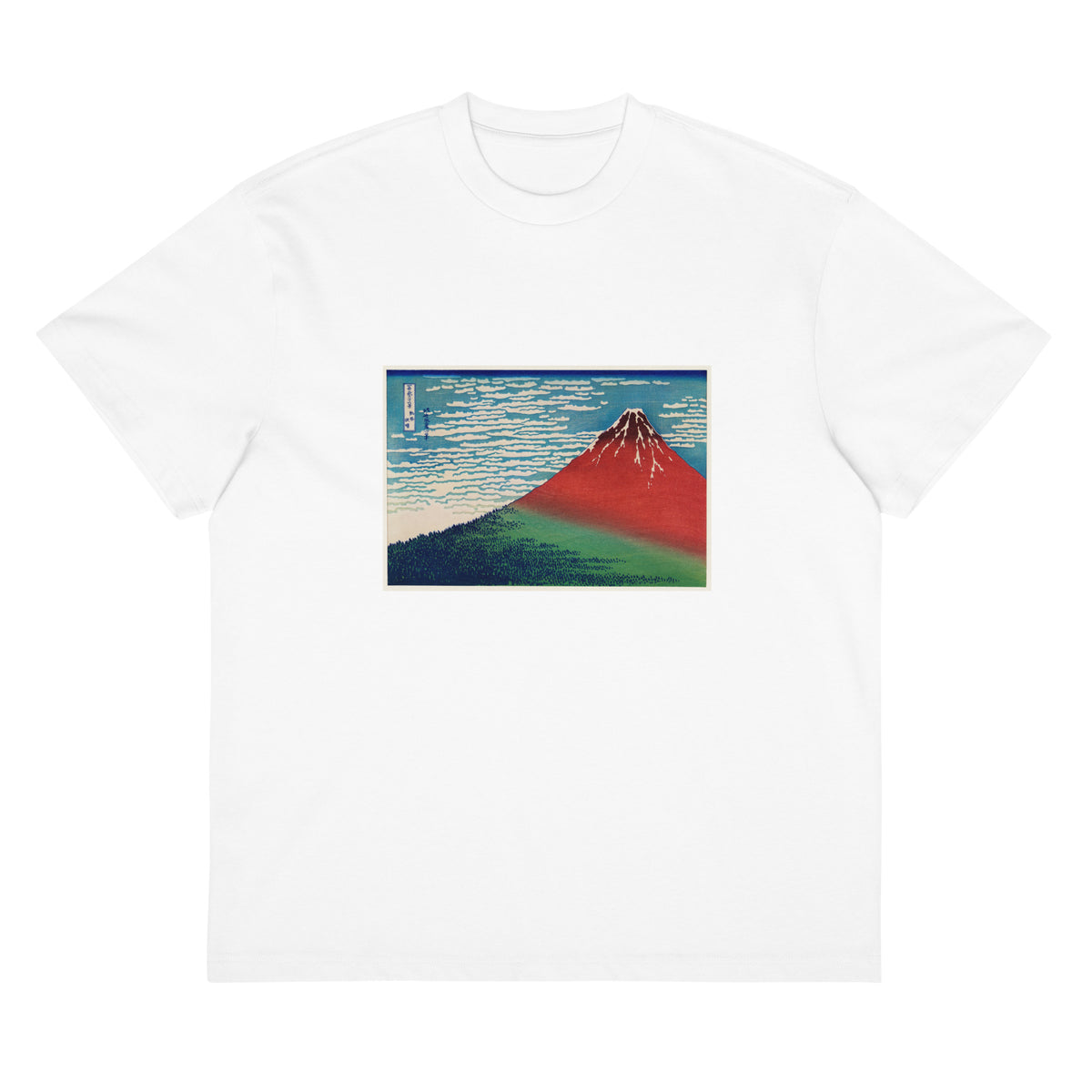 White T-shirt Katsushika Hokusai S Fine Wind Clear Morning A Famous Traditional Japanese Ukyio-E Style Illustration Of Mount Fuji Signature