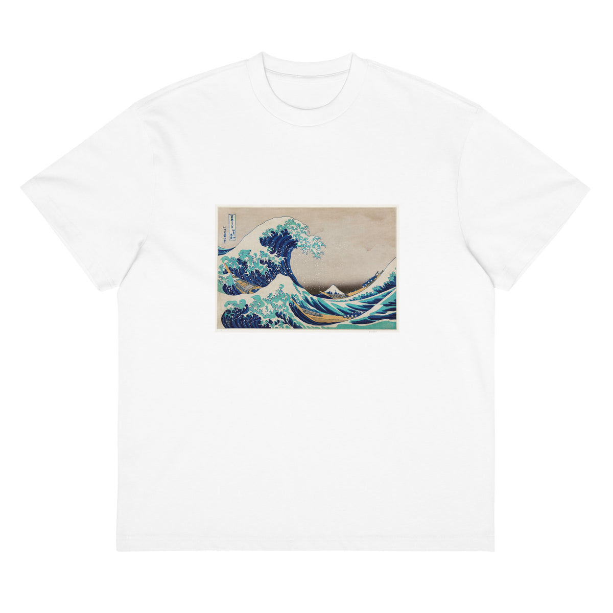 White T-shirt Katsushika Hokusai S The Great Wave Off Kanagawa Famous Vintage Woodblock Print For Wall Art And Poster Signature