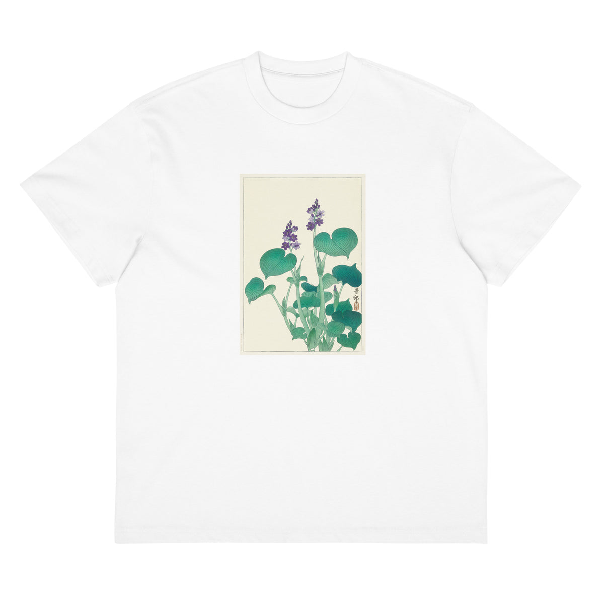 White T-shirt Blooming Hosta - Ohara Koson 1920 Signature