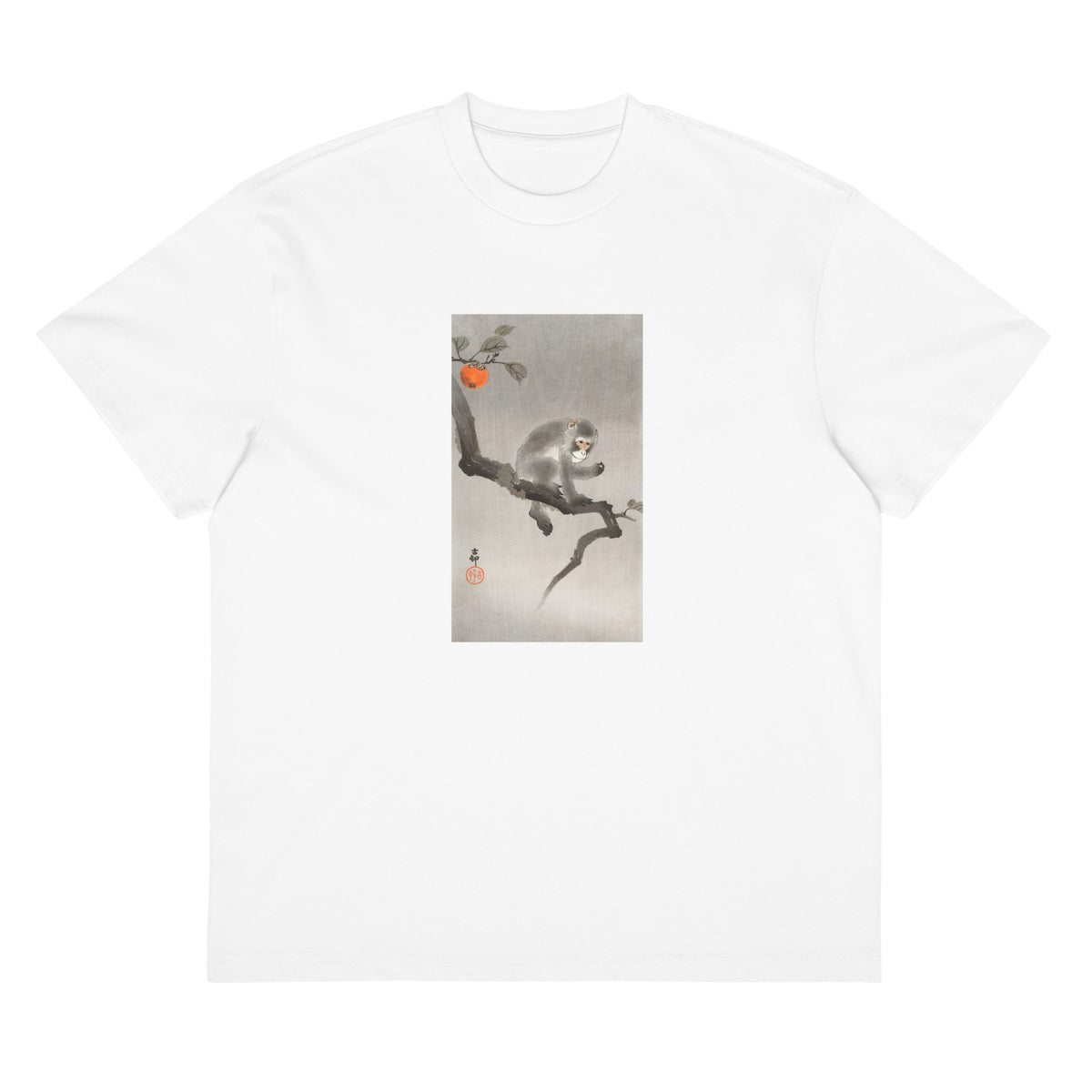 White T-shirt Monkey In Cockatoo - Ohara Koson 1900 Signature