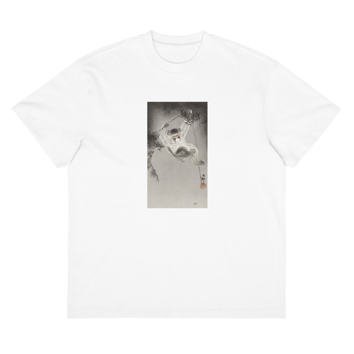 White T-shirt Monkey Hanging - Ohara Koson 1900 Signature
