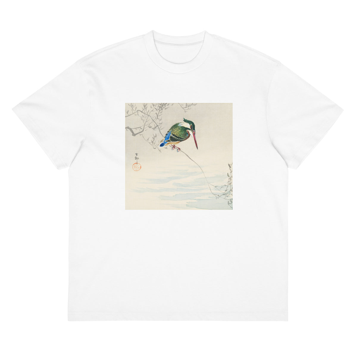 White T-shirt A Kingfisher - Ohara Koson 1920 Signature