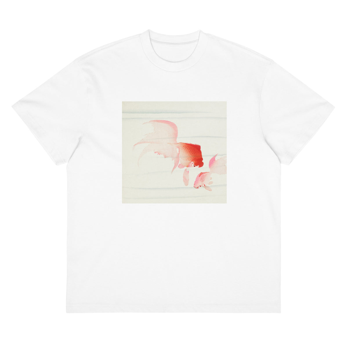 White T-shirt Gold Fish - Ohara Koson 1900 Signature