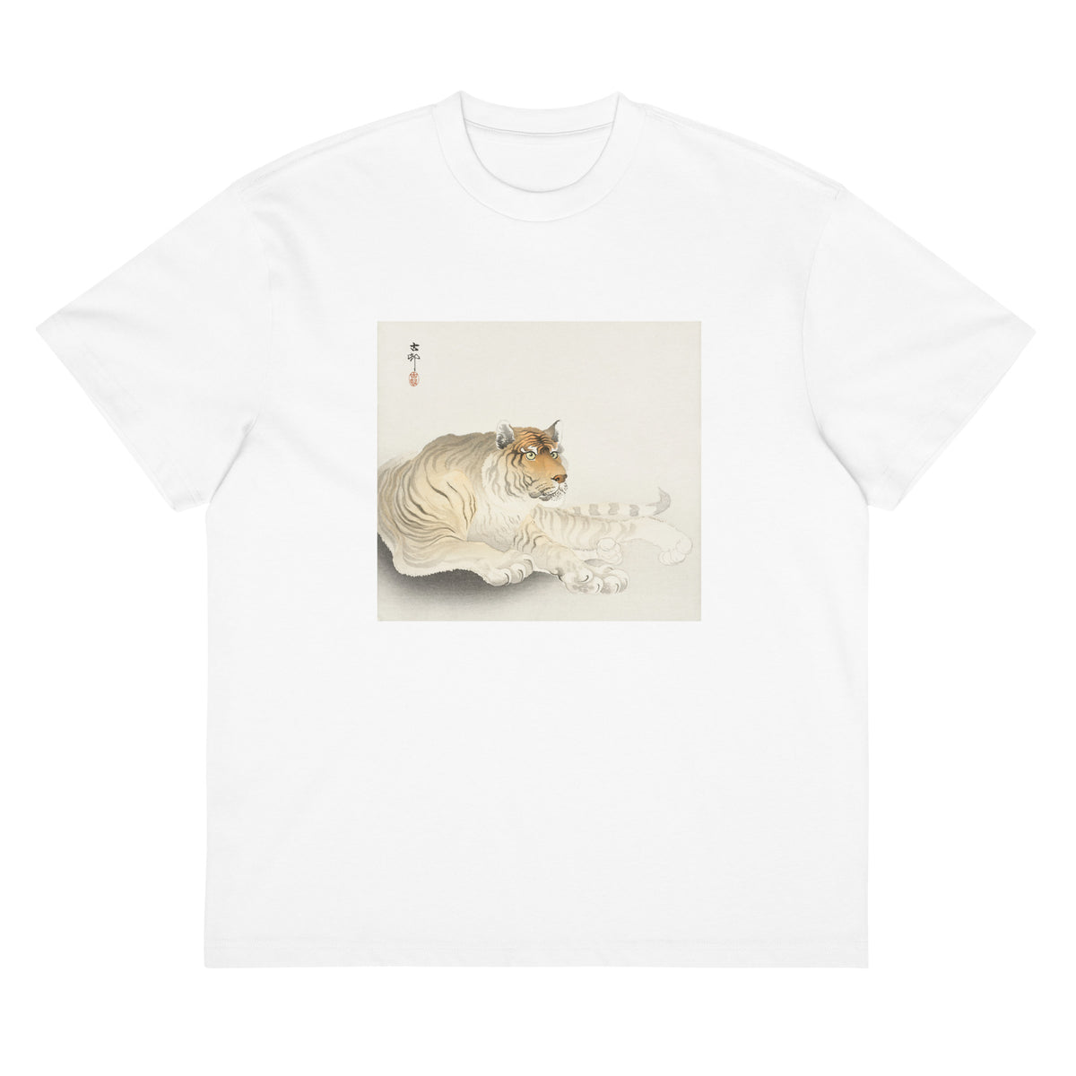 White T-shirt Tiger - Ohara Koson 1900 Signature