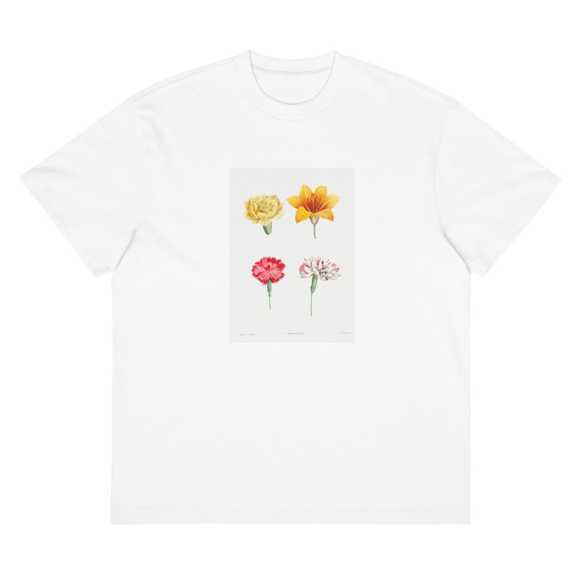 White T-shirt Flower Set - Pierre-Joseph Redoute 1759 Signature