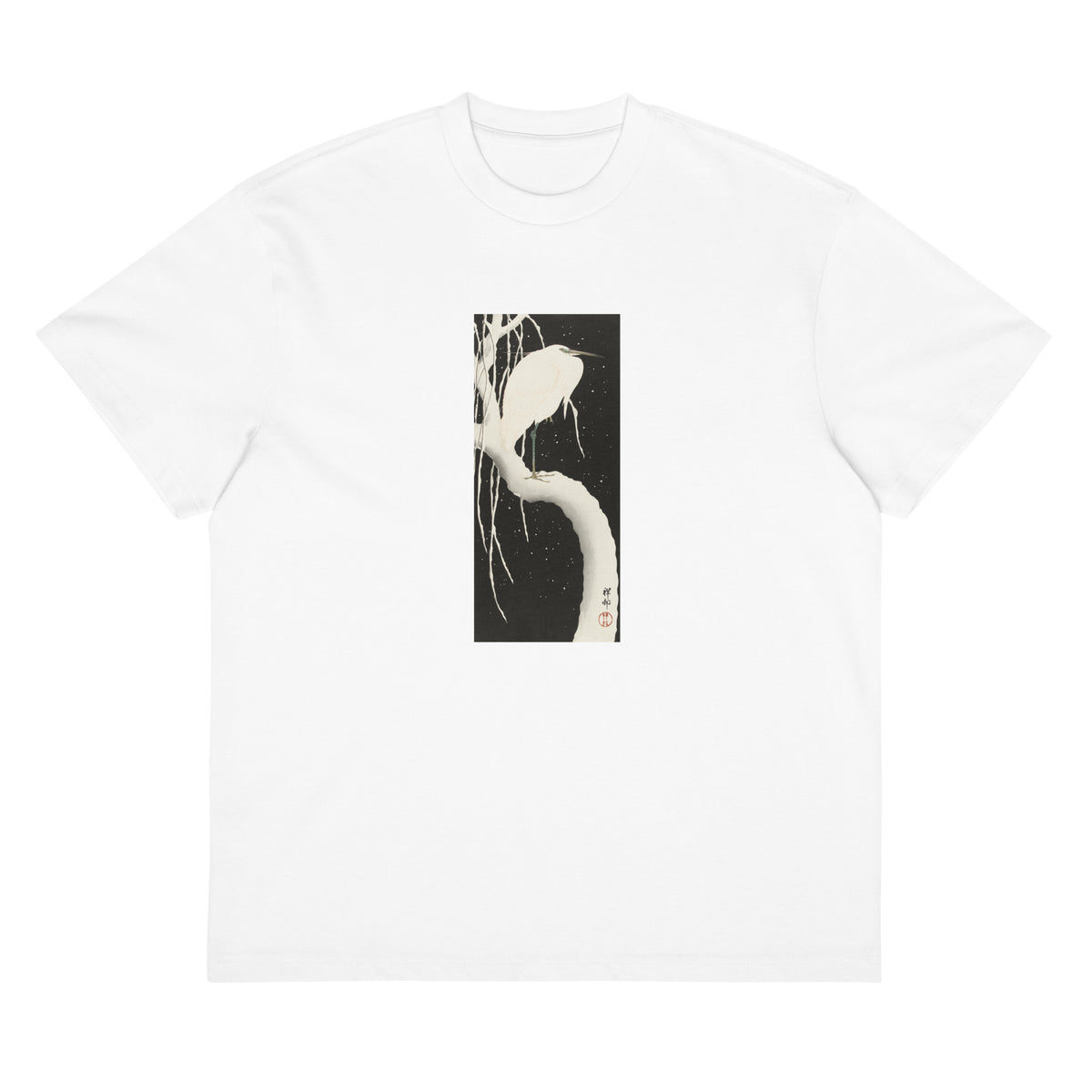 White T-shirt Heron In Snow Signature