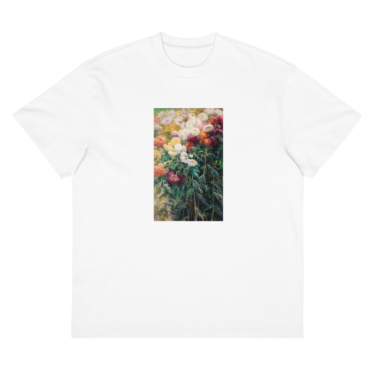 White T-shirt Chrysanthemums In The Garden At Petit Gennevilliers Painting In High Resolution Signature