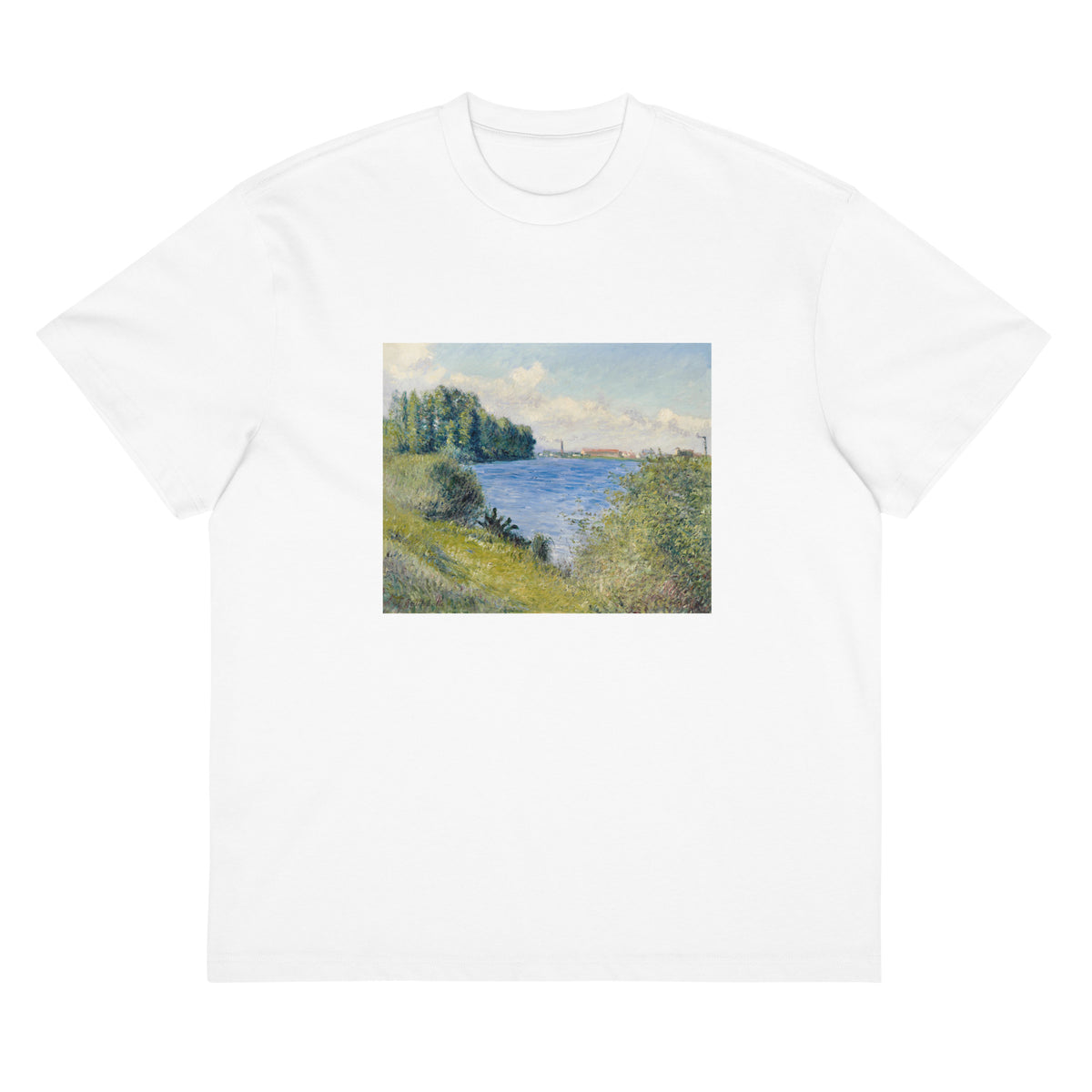 White T-shirt The Seine At Argenteuil Painting In High Resolution Signature