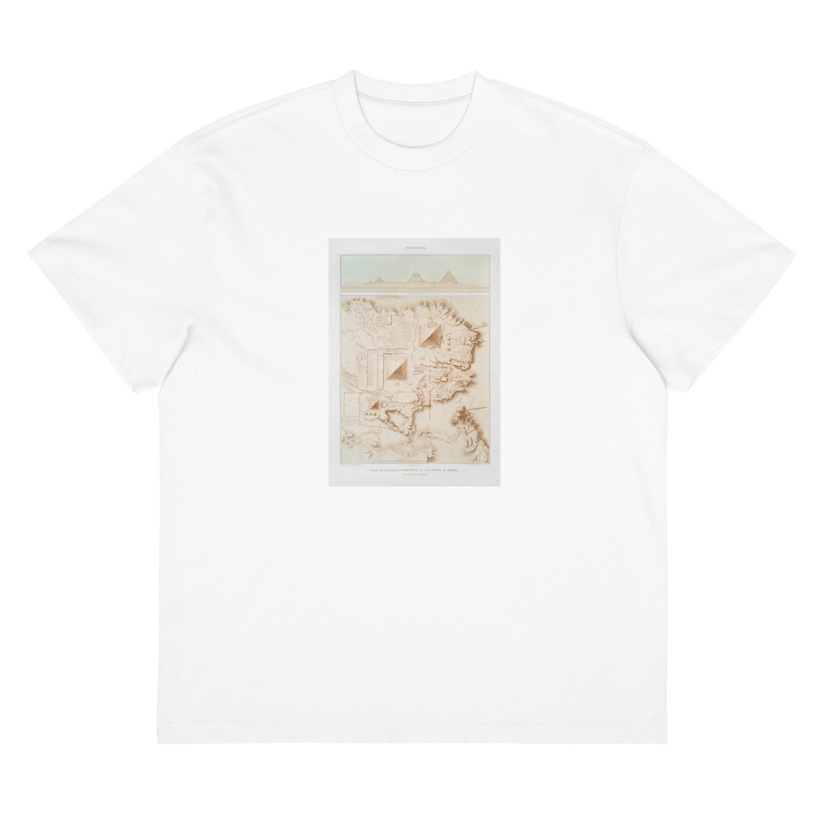 White T-shirt Topographic Map Of Part Of The Memphite Necropolis Pyramids Of Giza Signature