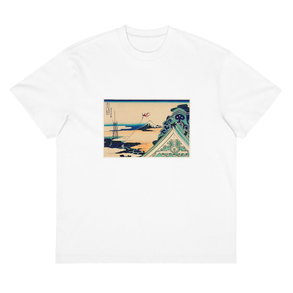 White T-shirt Toto Asakusa Honganji - Katsushika Hokusai 1760 Signature