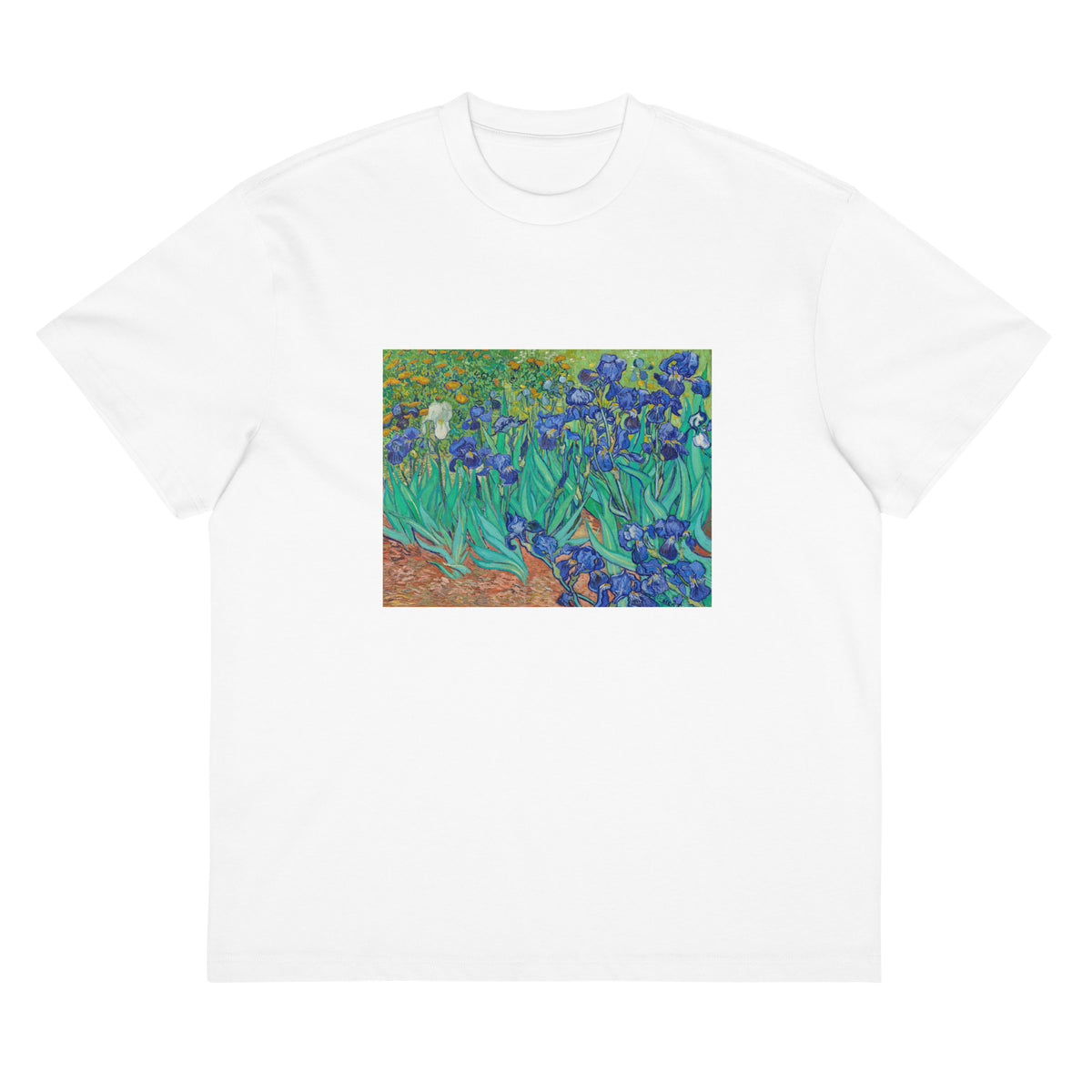 White T-shirt Vincent Van Gogh S Irises Famous Painting Signature