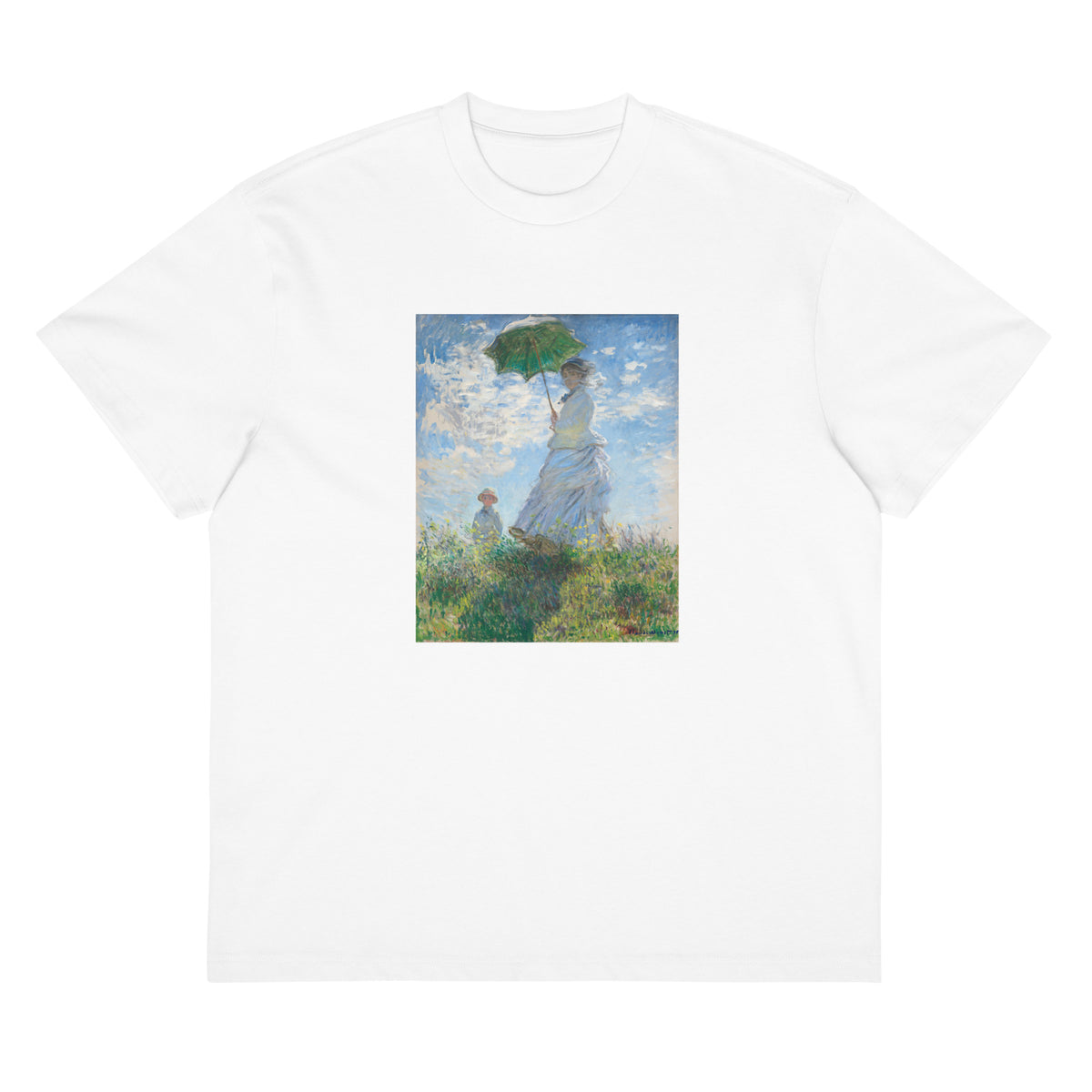 White T-shirt Claude Monet S Madame Monet And Her Son Woman With A Parasol Famous Painting Signature