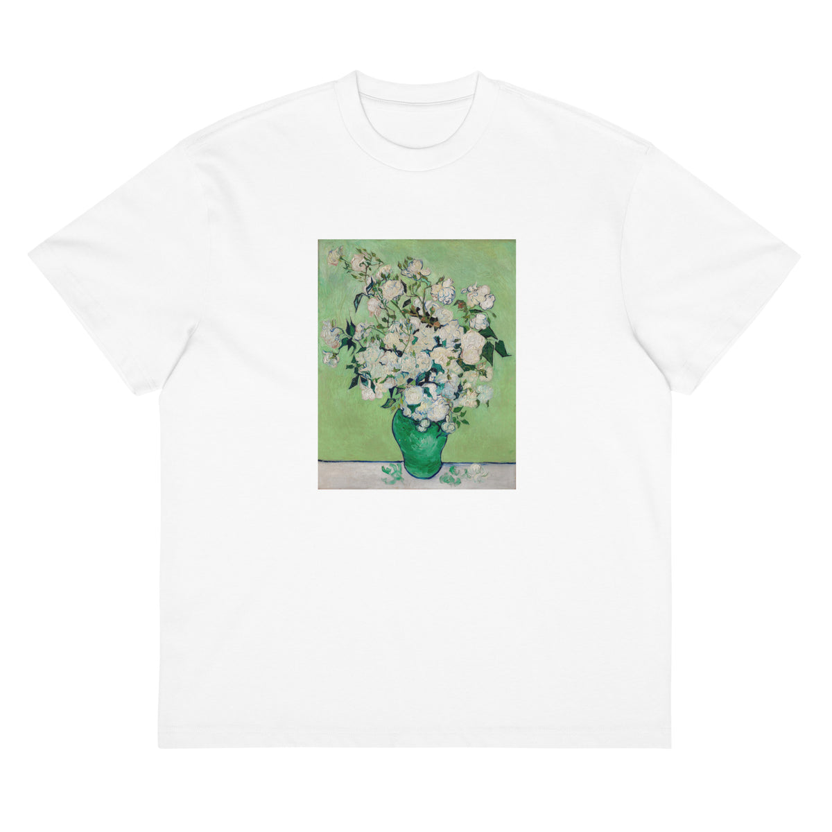 White T-shirt Roses Van Gogh Met Signature