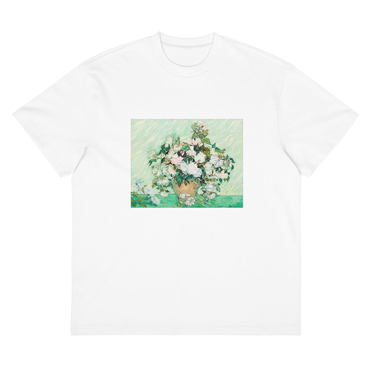 White T-shirt Roses Van Gogh Nga Signature