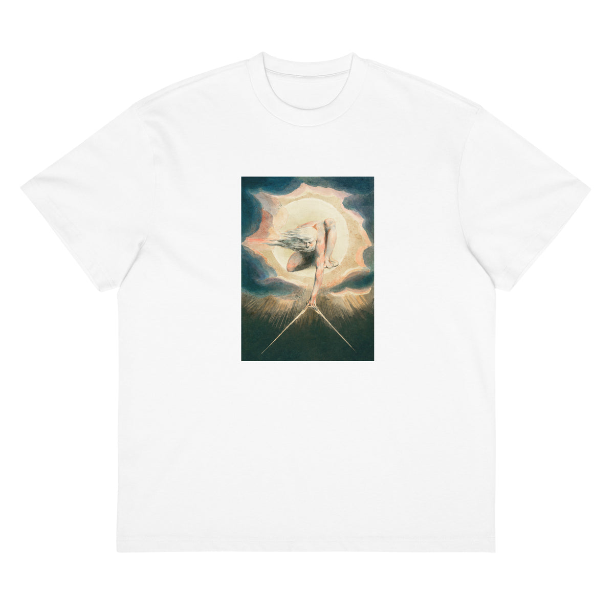 White T-shirt Ancient Of Days Setting A Compass To The Earth Illustration - William Blake 1794 Signature
