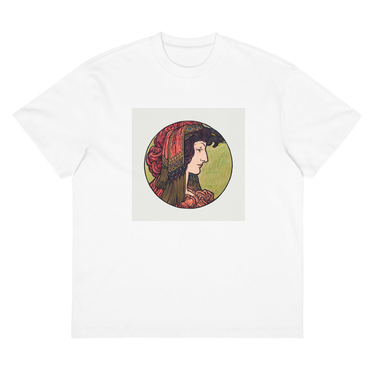 White T-shirt Stained Glass Fouquet Mucha IV Signature