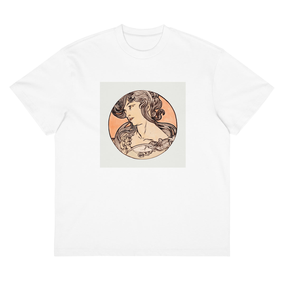 White T-shirt Stained Glass Fouquet Mucha IX Signature