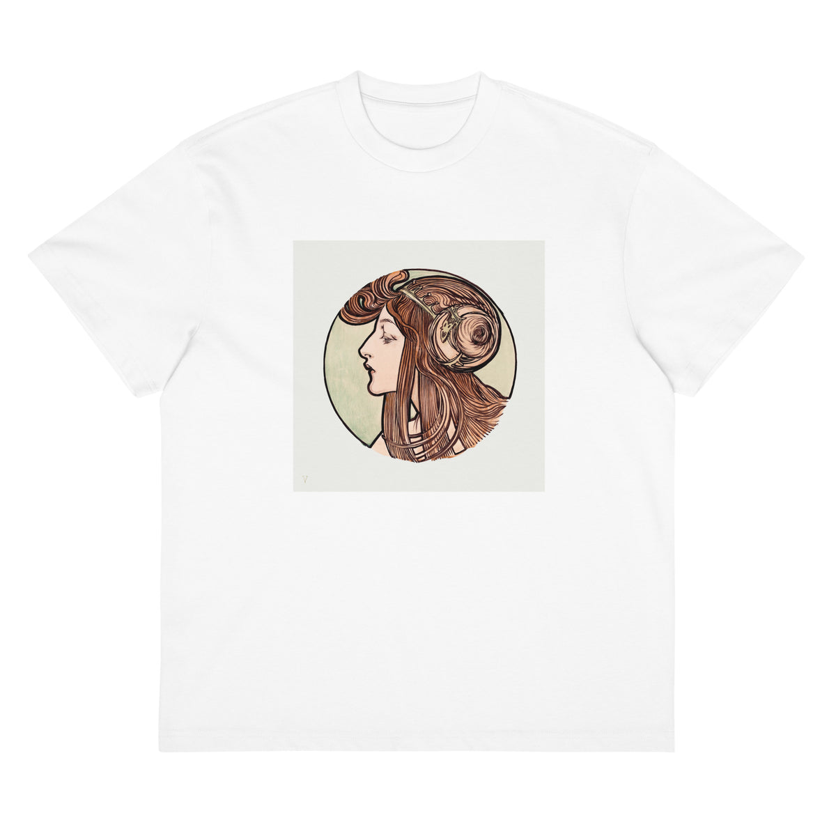 White T-shirt Stained Glass Fouquet Mucha VII Signature