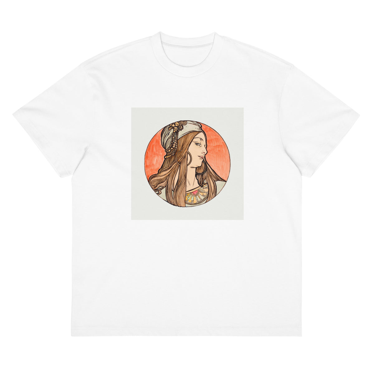 White T-shirt Stained Glass Fouquet Mucha VIII Signature
