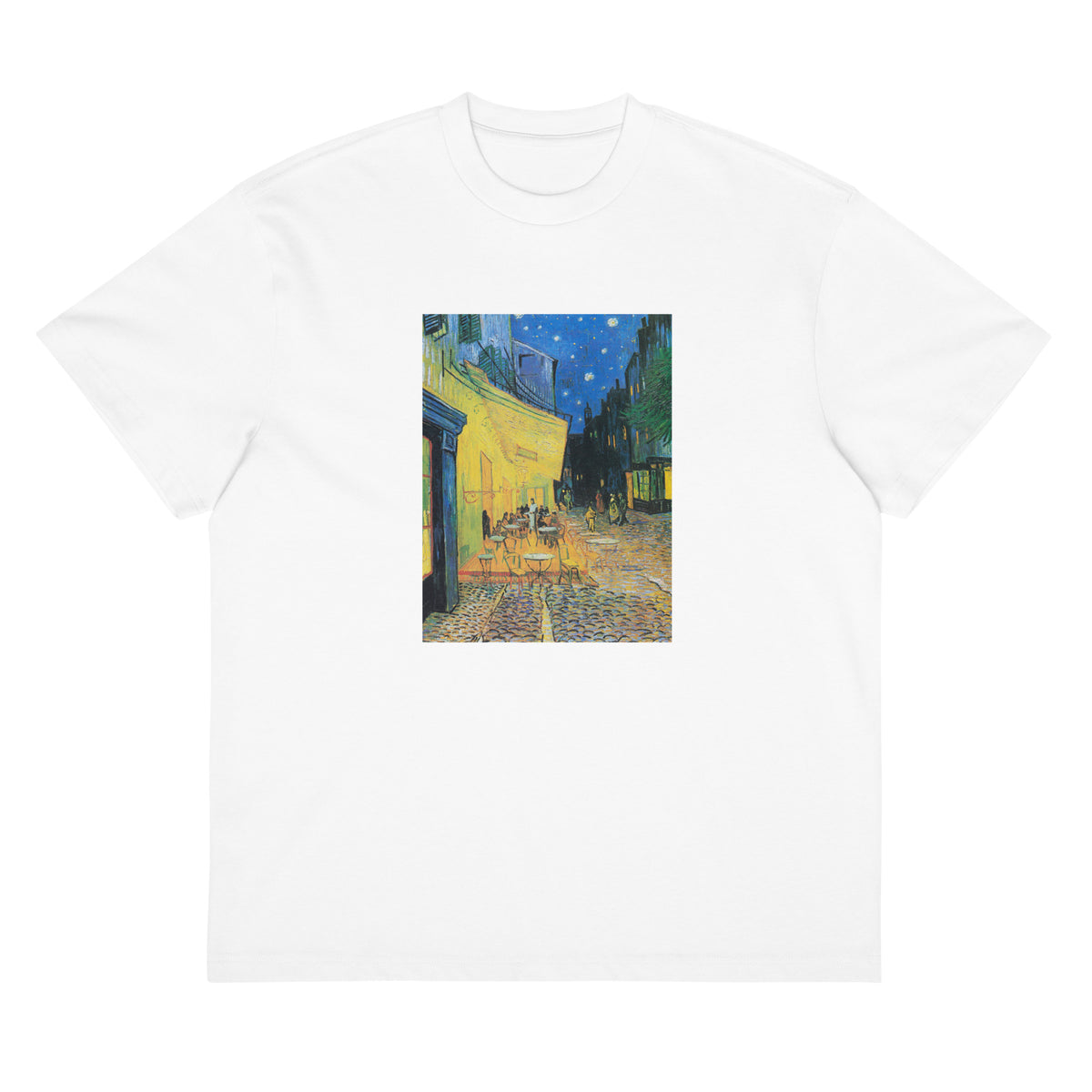 White T-shirt Vincent Van Gogh S Cafe Terrace At Night Famous Painting Signature