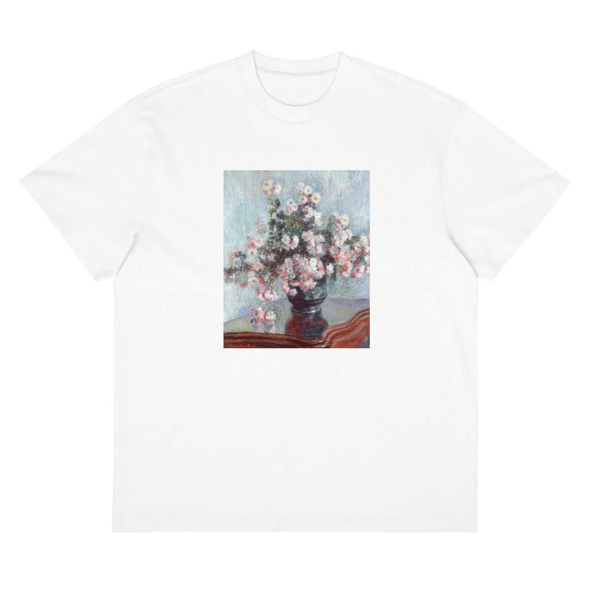 White T-shirt Chrysanthemums Signature
