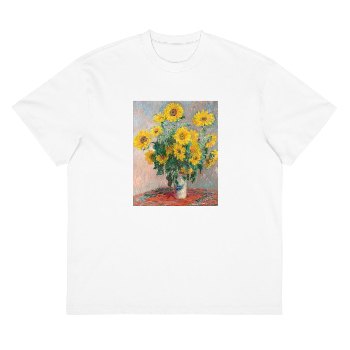 White T-shirt Bouquet Of Sunflowers Signature