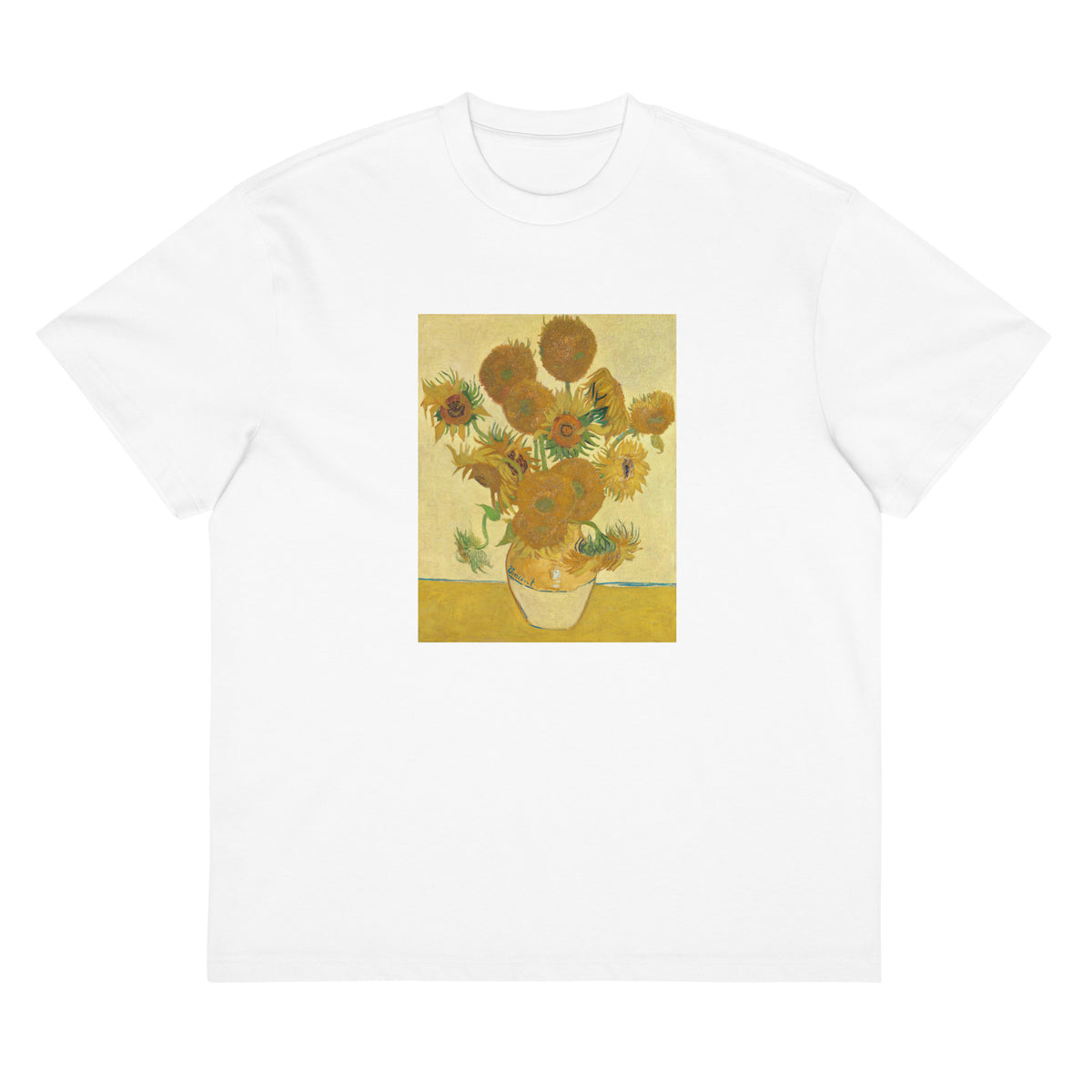 White T-shirt Vincent Van Gogh S Sunflowers Famous Still Life Painting Signature