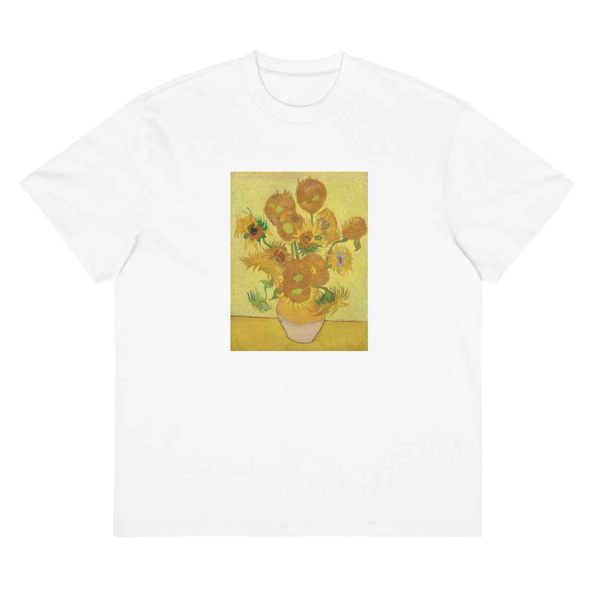 White T-shirt Vincent Van Gogh S Sunflowers Famous Painting Signature