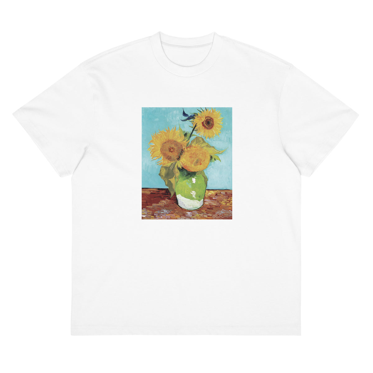 White T-shirt Vincent Van Gogh S Vase With Three Sunflowers Famous Painting Signature