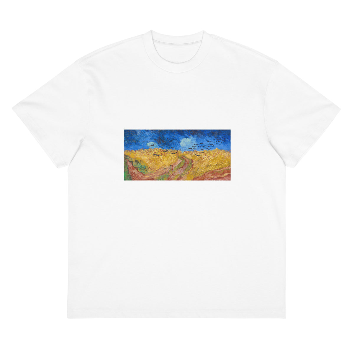 White T-shirt Vincent Van Gogh S Wheatfield With Crows Famous Landscape Painting Signature