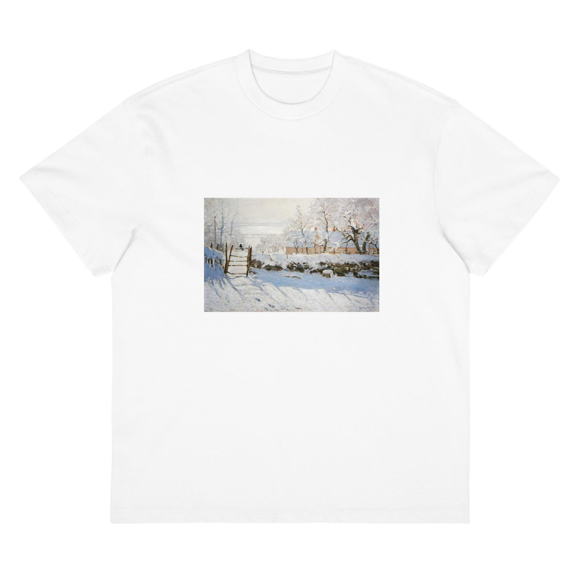 White T-shirt Claude Monet S The Magpie Famous Painting Signature