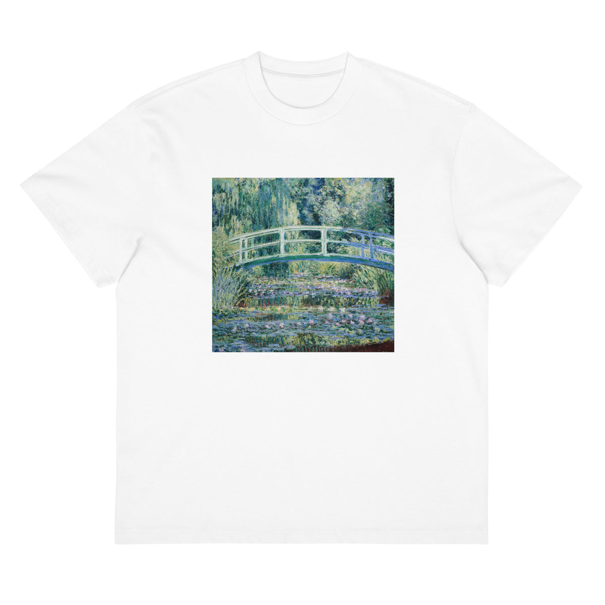 White T-shirt Claude Monet S Water Lilies And Japanese Bridge Famous Painting Signature