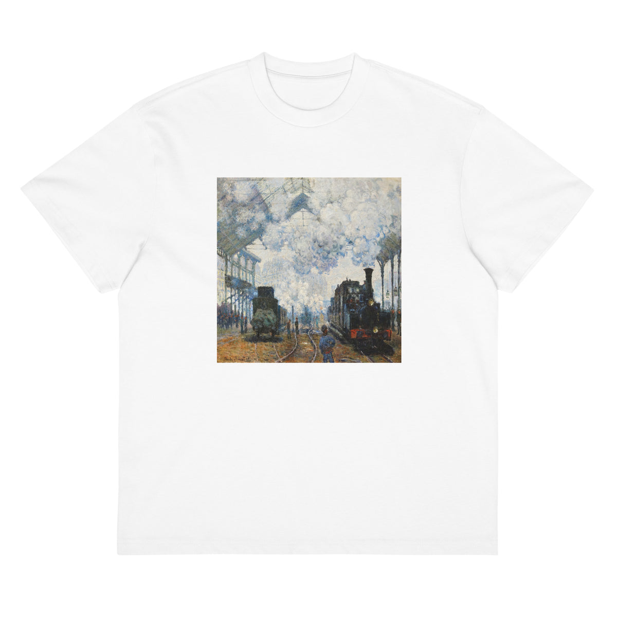 White T-shirt Claude Monet S Arrival Of The Normandy Train Famous Painting Signature