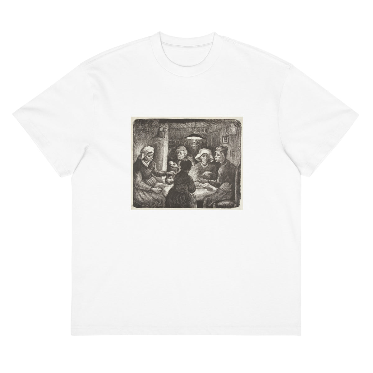 White T-shirt Composition Lithograph Of The Potato Eaters De Aardappeleters 1885 Signature