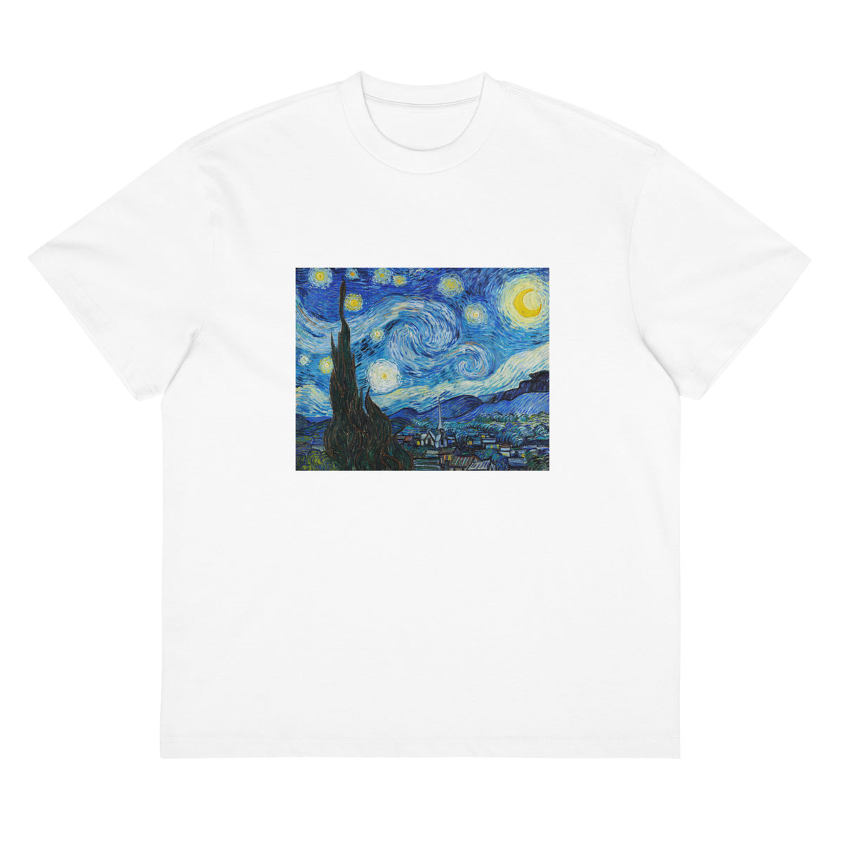 White T-shirt Vincent Van Gogh S The Starry Night Famous Painting Signature