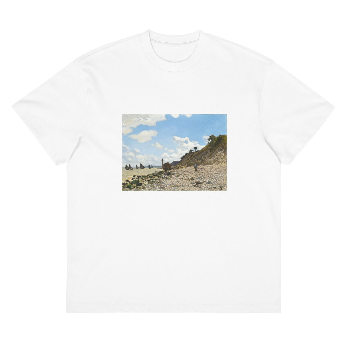 White T-shirt The Beach At Honfleur Signature